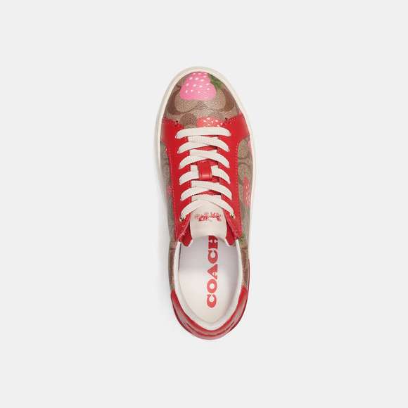 NWT Coach Outlet Clip Low Top Sneaker In Signature Canvas Wild Strawberry Print - Picture 3 of 5